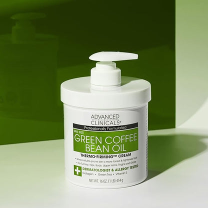 Advanced Clinicals Green Coffee Bean Thermo - Firming Body Lotion | Caffeine Infused Collagen Cream Moisturizer & Body Cream For Women, Stomach, Legs, & To Improve Look Of Textured Crepey Skin, 16 Oz