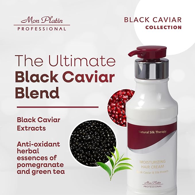 Mon Platin Professional Black Caviar Hair Cream, Luxurious Nourishing Styling Cream for Smooth & Shiny Hair, Ultimate Hair Care, Hair Styling Cream with Silk Protein & Antioxidant 400ml