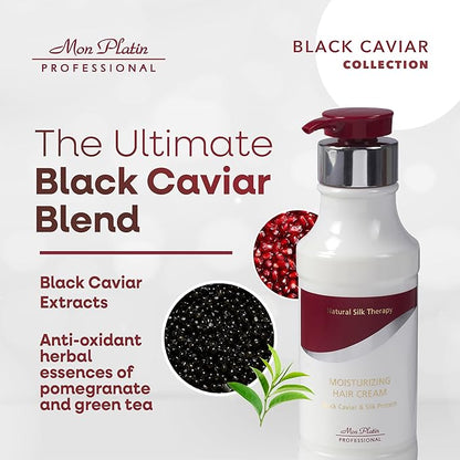 Mon Platin Professional Black Caviar Hair Cream, Luxurious Nourishing Styling Cream for Smooth & Shiny Hair, Ultimate Hair Care, Hair Styling Cream with Silk Protein & Antioxidant 400ml