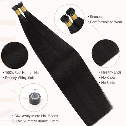 MAXITA I Tip Hair Extensions Human Hair,Natural Black 100g/100s 14 Inch, Comfortable Wear, 100% Remy Human Hair, Real Human Itip Keratin Hair Extensions