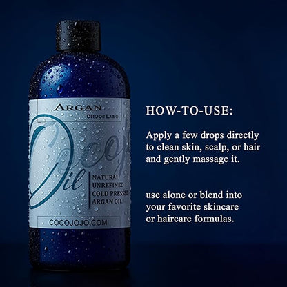 Argan Oil -Cold Pressed 16 oz Pure Natural Extra Virgin Unrefined Argan Moroccan Marrakesh Oil Moisturizer Hair Face Lips Body Scalp Skin Hair