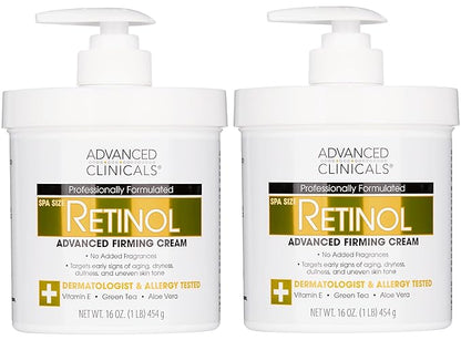Advanced Clinicals Retinol Body Lotion & Face Moisturizer | Visible Anti Aging Skin Care Retinol Body Cream For Women & Men Targets Look Of Fine Lines, Wrinkles & Crepe Looking Dry Skin, 16OZ, 2-Pack