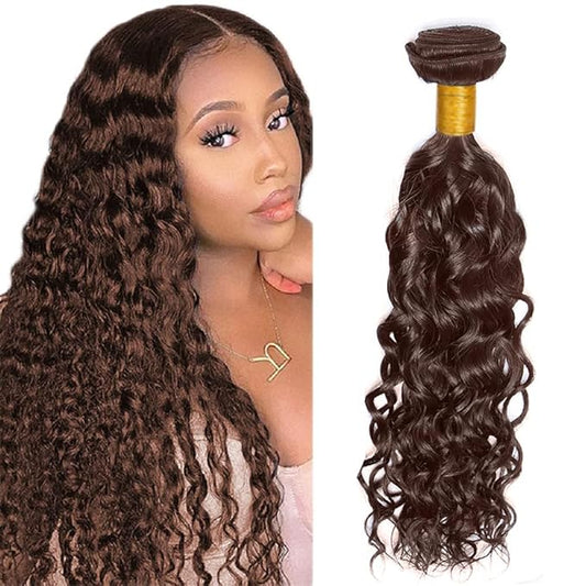 32 Inch Brown Bundles Human Hair Chocolate Water Wave Hair Extensions Color 4 Wet and Wavy Hair Weave Peruvian Grade 8A Virgin Remy Hair Extensions 300g