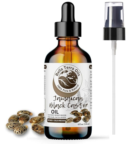Bella Terra Oils - Black Castor Oil for Face 4oz - A Treasure of Vitamins & Ricinoleic Acid, For Radiant Skin Complexion