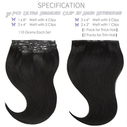 Lacer Hair Glam Seamless Clip in Hair Extensions Natural Off Black Human Hair Extensions 110g 7pcs 20 Inch Clip in Human Hair with Invisible PU Weft Remy Seamless Clip on Hair Extensions for Women #1