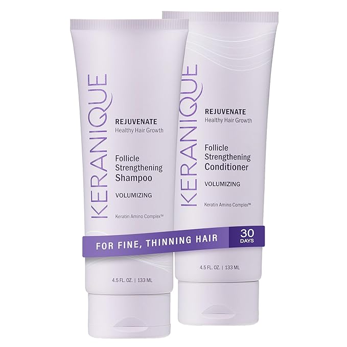 Keranique Shampoo and Conditioner - Volumizing Shampoo and Conditioner Set for Fine, Thinning Hair and Fuller Hair Growth - Keratin Enriched, Volume Thickening, Sulfate-Free, Color-Safe, Anti-Aging