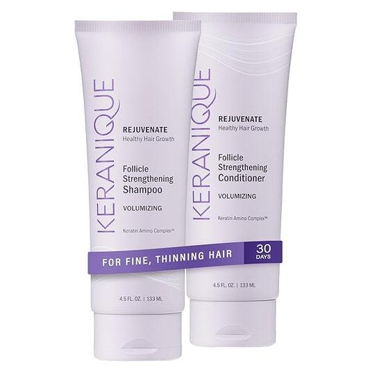 Keranique Shampoo and Conditioner - Volumizing Shampoo and Conditioner Set for Fine, Thinning Hair and Fuller Hair Growth - Keratin Enriched, Volume Thickening, Sulfate-Free, Color-Safe, Anti-Aging