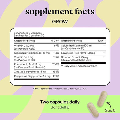 Lemme Grow Hair Growth Supplement for Women, Clinically Proven Keratin Complex for Visibly Thicker Hair and Scalp Coverage, Reduced Shedding, Nourish Thinning Hair - 1 Month Supply