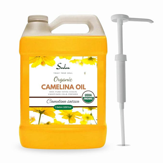 100% Pure Extra Virgin USDA Organic Unrefined Cold Pressed Camelina Seed Oil 1 Gallon (128 FL.OZ)