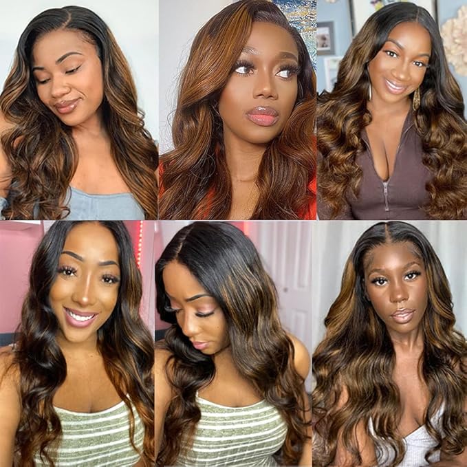 Highlight Bundles Human Hair Brown Body Wave Bundles 12 14 16 Inch Brazilian Unprocessed Virgin Remy Hair Extensions Niegmeag Hair 2 Tone Black and Light Brown Bundle