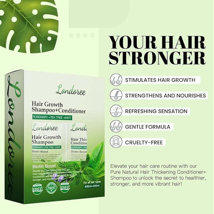 Rosemary Shampoo and Conditioner Set for Hair Growth – Biotin & Tea Tree Oil – Thickening & Strengthening Formula for Thinning Hair, Hair Loss, Scalp Therapy – 13.5 fl oz Each (400ml)