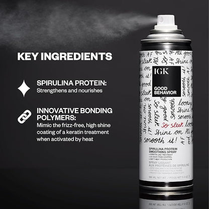 IGK GOOD BEHAVIOR Smoothing Frizz Fighters Set | 4-in-1 Prep Spray + Spirulina Protein Smoothing Spray | Frizz Control + Heat Protectant | Vegan + Cruelty Free