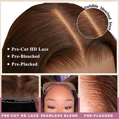 28Inch Chocolate Brown Glueless Wigs Human Hair Pre Plucked Pre Cut 7x5 Wear And Go Glueless Wig Brown Human Hair Wig 200% Density Dark Brown Lace Closure Wigs Human Hair #4 Colored Body Wave Lace Wig