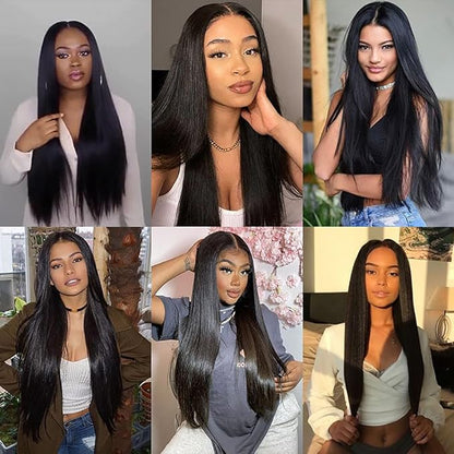 #1B Human Hair Bundles Straight Bundles 24 24 24 Inch Unprocessed Brazilian Virgin Hair Weave 3 Bundles 50 Grams Per Bundle Natural Color Bundle Human Hair Extensions