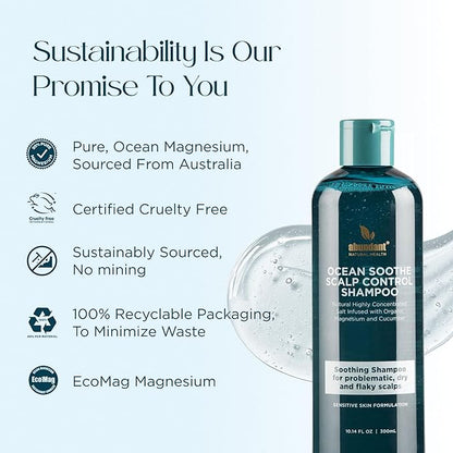 Ocean Soothe Scalp Control Shampoo with Highly Concentrated Magnesium Salt and Cucumber Juice to Hydrate Dry, Flaky Scalps, Nourish and Protect Hair Follicles, 300mL