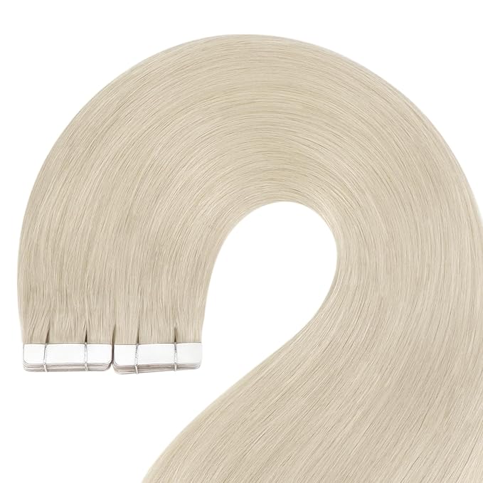 YoungSee Tape in Extensions Platinum Blonde Hair Extensions Tape in Blonde Hair Extensions Real Human Hair Tape in 20 Inch 50g Blonde Tape Extensions 20pcs Invisible Tape in Hair for Wedding