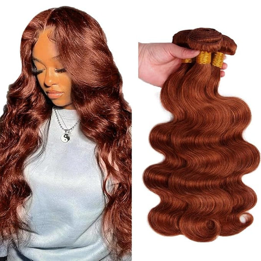 Auburn Body Wave Bundles Human Hair Color 33 Bundle Huxowax Virgin Soft And Silky Remy Hair 3 Bundles 26 28 30 Inch Double Weft Copper Red Bundle Hair Wave