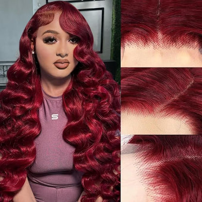 99J Burgundy Lace Front Wigs Human Hair Loose Body Wave Wigs 13x6 Burgundy Wig Human Hair 24Inch Pre Plucked 220% Density Dark Burgundy DeepWave Wig for Women Loose Wave HumanHair 99J Red Wigs