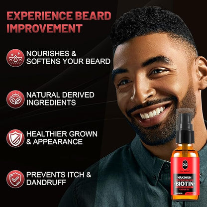 Beard Oil,Maximun Thickening Biotin, with Castor Oil and Argan & Jojoba Oils, Promotes Beard Growth, Styles, Strengthens & Softens Beards & Mustaches,1 Ounce*2（2 Pack）
