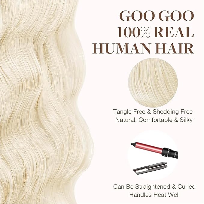 GOO GOO Tape in Hair Extensions Human Hair, 1000 Pure Platinum Blonde, 22inch 50g 20pcs, Skin Weft Seamless Invisible, Silky Straight with Thick Ends, Remy Human Hair