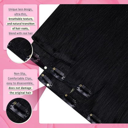 YoungSee Clip in Extensions for Women Black Invisible Clip in Hair Extensions Human Hair Black Soft and Silky Hair Extensions Human Hair Suitable for Thin Hair 120G 22Inch 7Pcs