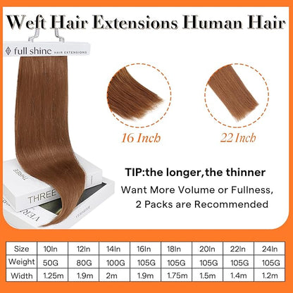 Full Shine Weft Hair Extensions Copper Human Hair Extensions Se In Color #330 Auburn Weft Extensions Soft Straight Hair Sew In Hair Extensions Real Human Hair 24 Inch 105G