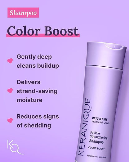 Keranique Color Treated Shampoo and Conditioner Set with Hair Thickening Spray - Keratin Enriched Color Boost Set w/Shampoo & Conditioner and Lift & Repair Spray for Women w/Fine, Thin, Colored Hair