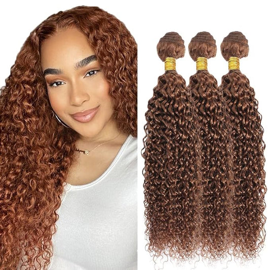 26 28 30 Inch Light Brown Bundles Human Hair Color #30 Water Wave Bundle Light Brown Wet and Wavy Bundle Color #30 Human Hair Bundles