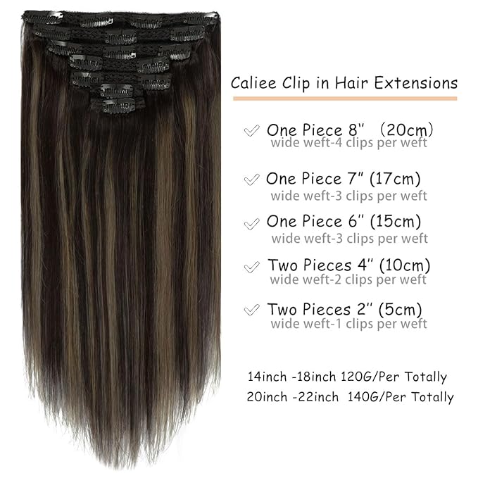 Caliee Lace Clip in Hair Extensions Human Hair 14Inch R1B-1B/6A Balayage Natural Black to Light Chestnut Brown Hair Extensions Clip ins Real Human Hair 7Pcs 120G Double Weft Thick Long Soft Silky