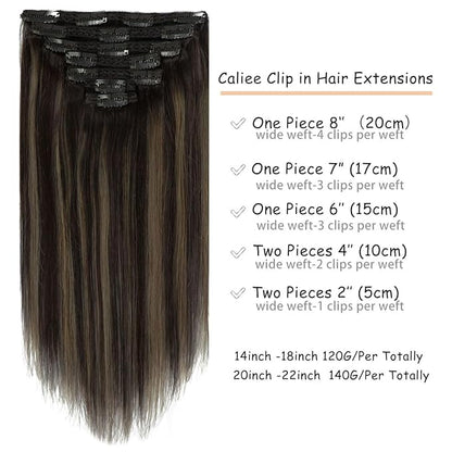 Caliee Lace Clip in Hair Extensions Human Hair 14Inch R1B-1B/6A Balayage Natural Black to Light Chestnut Brown Hair Extensions Clip ins Real Human Hair 7Pcs 120G Double Weft Thick Long Soft Silky