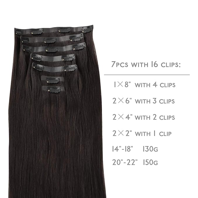 WENNALIFE Seamless Clip In Hair Extensions, 20 Inch 150g 7pcs Dark Brown Hair Extensions Clip in Human Hair Invisible PU Skin Weft Natural Remy Human Hair Extensions