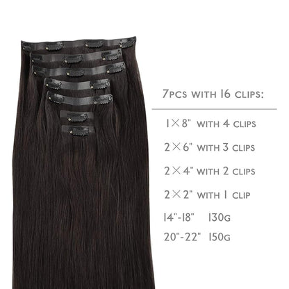 WENNALIFE Seamless Clip In Hair Extensions, 20 Inch 150g 7pcs Dark Brown Hair Extensions Clip in Human Hair Invisible PU Skin Weft Natural Remy Human Hair Extensions