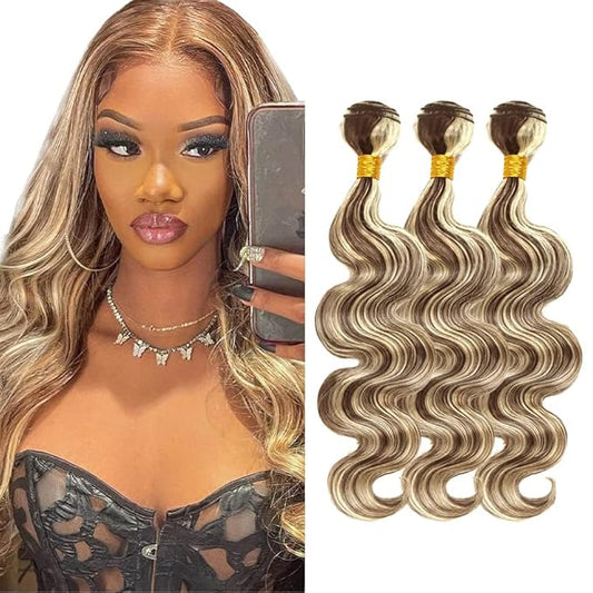 28 30 32 Inch P4/613 Human Hair Bundles Blonde Body Wave Bundles Niegmeag Hair 2 Tone Brown Mixed With Blonde Bundle Peruvian 8A Virgin Hair Extensions 100g/Pc