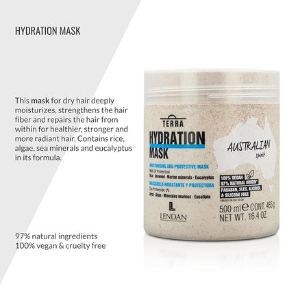 Lendan - Hydrating Hair Mask - Terra Hydration Mask - 500 ml - for Dry and Damaged Hair - Hydrates and Repairs - Prevents Color Loss - Anti-Frizz