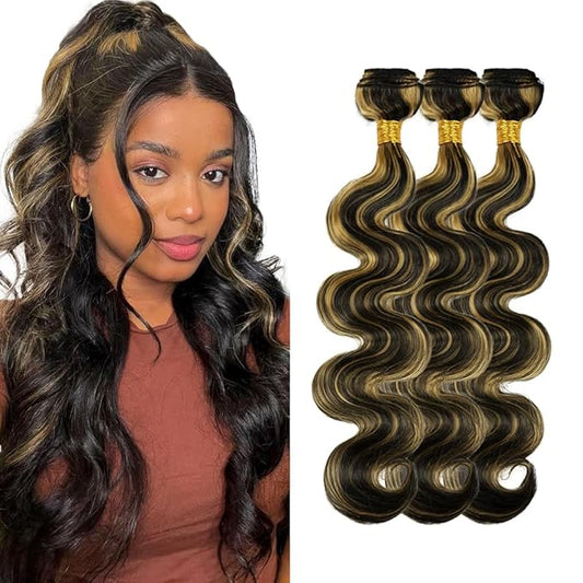Blonde Bundles Human Hair Ombre Body Wave Bundles 2 Tone Black Mixed With Honey Blonde Body Wave Bundles Same Length 3 Bundles 24 24 24 Inch Highlight Human Hair Bundles