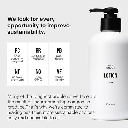 Public Goods Body & Hand Lotion for Women & Men | Natural Moisturizing Daily Lotion for Dry & Itchy Skin | Paraben & Sulfate Free | Made with Organic Essential Oils | Made in Canada | 12 Fl Oz Bottle