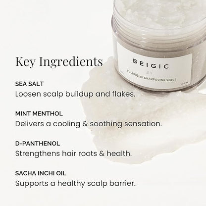 BEIGIC Volumizing Shampooing Scrub – Vegan Clarifying Scalp Exfoliator & Shampoo with Sacha Inchi Oil & Sea Salt for Buildup, Flakes for Itchy Scalps (8.81 Oz)