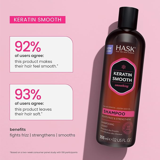 HASK Keratin Smoothing Shampoo + Conditioner Set | For All Hair Types, Sulfate-Free, Paraben-Free, Gluten-Free, Cruelty-Free, Color Safe