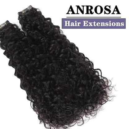 Anrosa Jerry Curly Tape in Hair Extensions Human Hair Black Women Skin Weft 22Inch Tape in Hair Extensions Human Hair Kinky Curly Double Sided invisible Natural Black Kinky Curly Tape ins 20 Pcs 50g