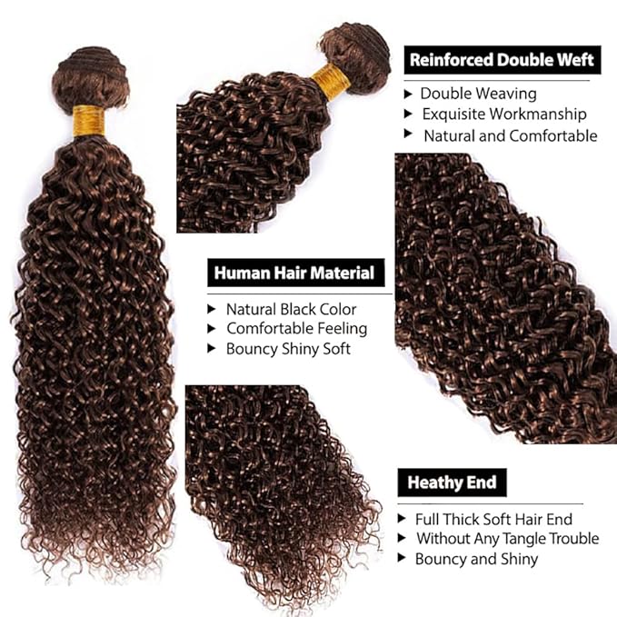 26 Inch Chocolate Brown Kinky Curly Bundles Color 4 Human Hair Bundles Niegmeag Unprocessed Brazilian Virgin Remy Hair Extensions 100g/Pc
