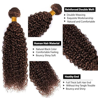 Color 4 Kinky Curly Bundles Human Hair Chocolate Brown Bundles 18 Inch Grade 8A Brazilian Virgin Remy Hair Extensions Double Weft Hair Weave