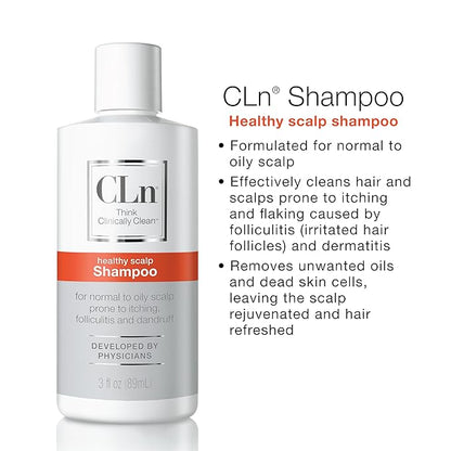 CLn Shampoo with Salicylic Acid – 3 fl oz, Clarifying Anti Dandruff Shampoo for Oily Hair, Itchy or Flaky Scalp Prone to Dandruff, Folliculitis & Seborrheic Dermatitis, Hypoallergenic Formula