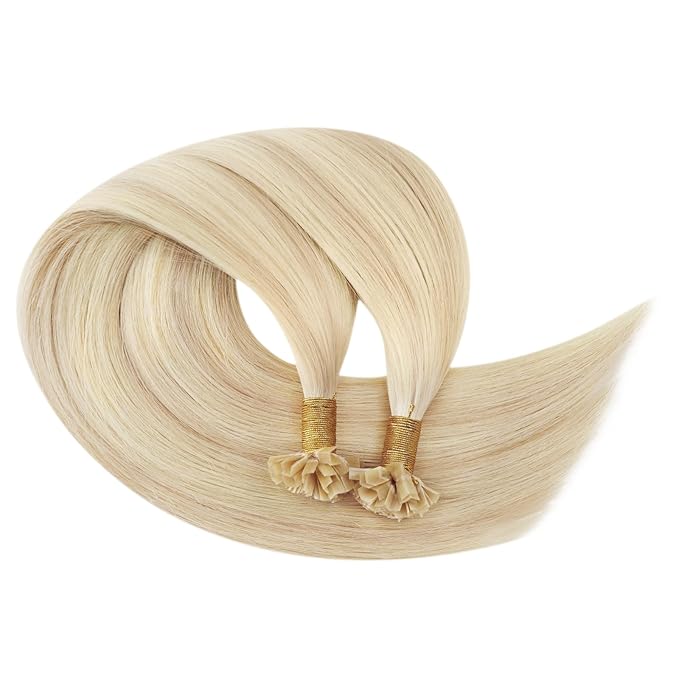 YoungSee Keratin Hair Extensions Human Hair Blonde 16 Inch K Tip Hair Extensions Blonde Highlight Hot Fusion Keratin Tip Hair Extensions Remy K Tip Hair Extensions Real Human Hair 50g #18/613