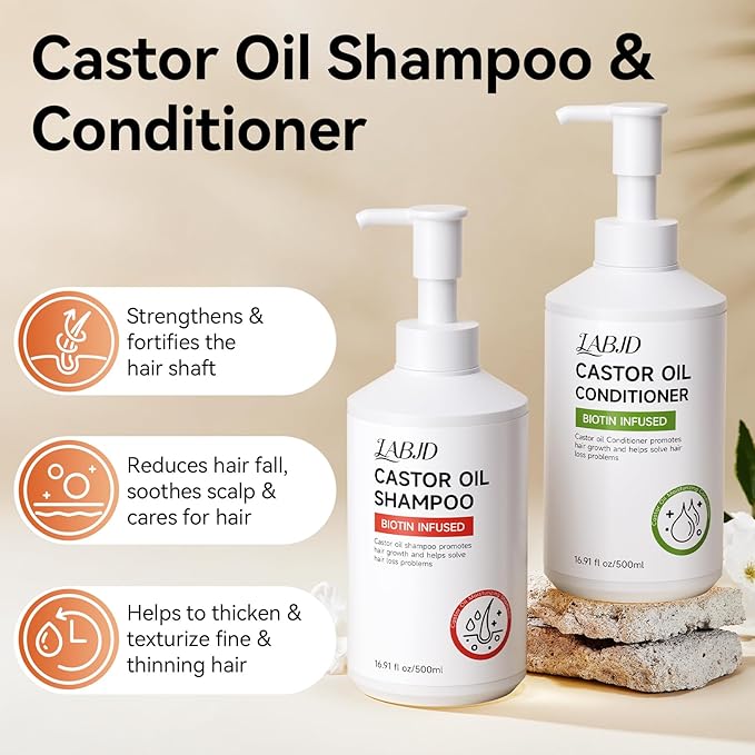 Castor Oil Shampoo and Conditioner Set for Hair Growth Strengthen and Cleanse Shampoo for Thin Hair Restore Damaged Hair Sulfate Free for Men & Women,16.9 FL Oz