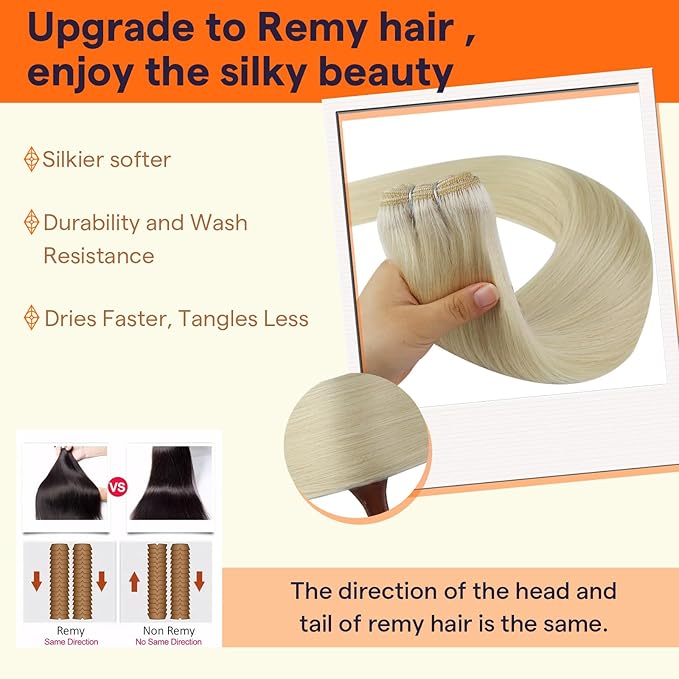 Full Shine Sew In Hair Extensions Real Human Hair Weft Hair Extensions Remy Straight Hair Color Platinum Blonde Extensions Soft Hair Weft Extensions For Women 10 Inch 50G