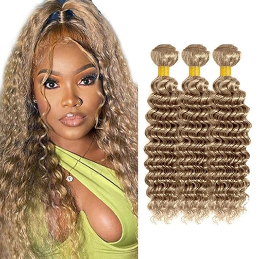 Color #22 Bundles Human Hair Ash Blonde Deep Wave Bundle Niegmeag 20 22 24 Inch Double Weft Color #22 Deep Wave Bundles Blonde Bundle