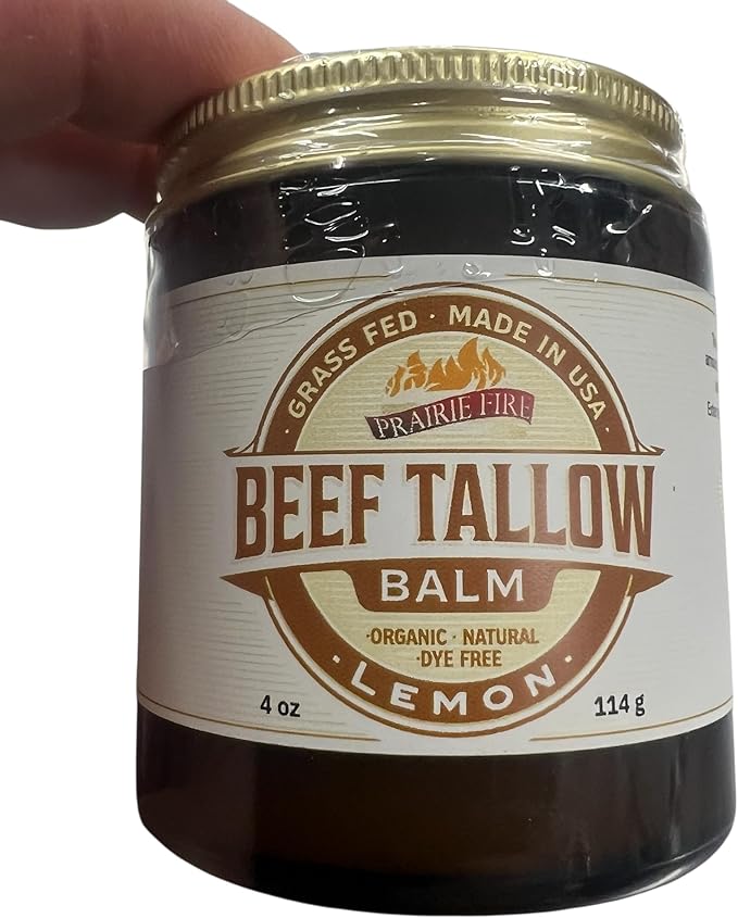 Beef Tallow Balm - 4 oz - Made in USA - Organic Grass Fed and Finished Tallow - Moisturizing Skin Care Lemon