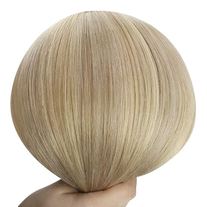 YoungSee Sew in Hair Extensions Blonde Highlight Hair Extensions Sew in Dark Ash Blonde Highlighted Light Blonde Weft Hair Extensions Real Human Hair Highlight Butterfly Weft 22Inch 100G