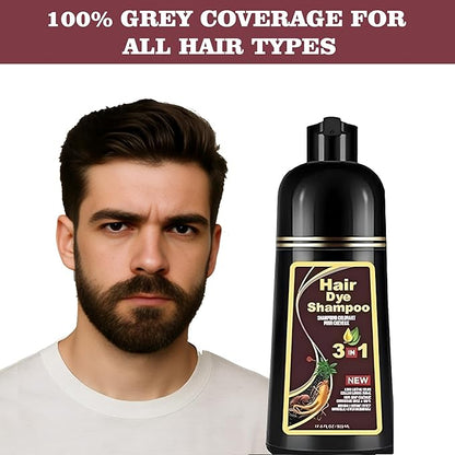 Hair Dye Shampoo - 3 in1 Formula for Fast Grey Coverage Shampoo - Natural Hair Color Shampoo for Women & Men, Herbal Ingredients Instant Color Shampoo Hair Dye - Champu Para Canas Mujer 500ml (Black)