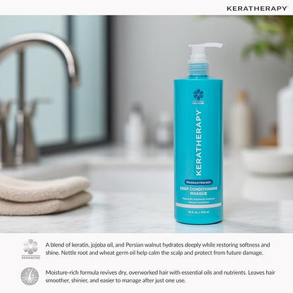 KERATHERAPY Keratin Infused Deep Conditioning Masque, 16.9 fl. oz., 500 ml - Moisturizing Hair Deep Conditioning Treatment with Kerabond, Jojoba Oil, Nettle Root Extract, Wheat Oil, & Persian Walnut